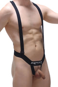 Black petitq ball-lifter bretelles suspenders with thong-style design showing back side of the product