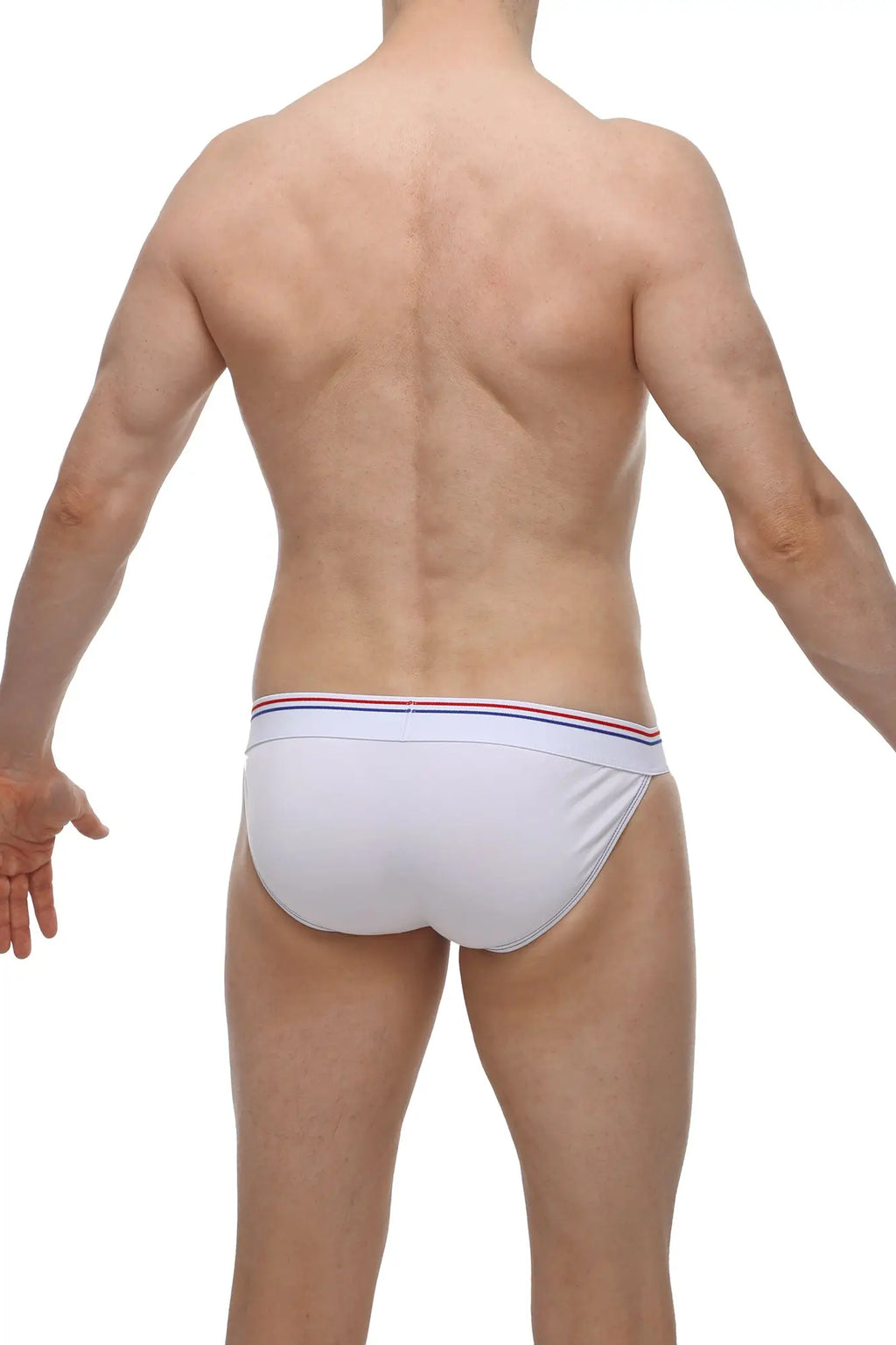 White petitq bikini aizy modal briefs with red white and blue striped waistband made of soft modal fabric