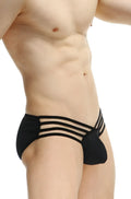 Petitq bikini axat black men’s briefs in black with three straps and a contoured pouch design for support
