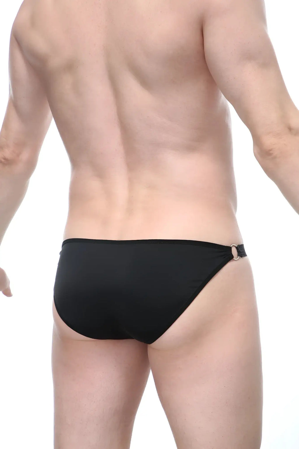 Black swim trunks petitq bikini bayel black with sleek form fitting design and metallic buckle on the side