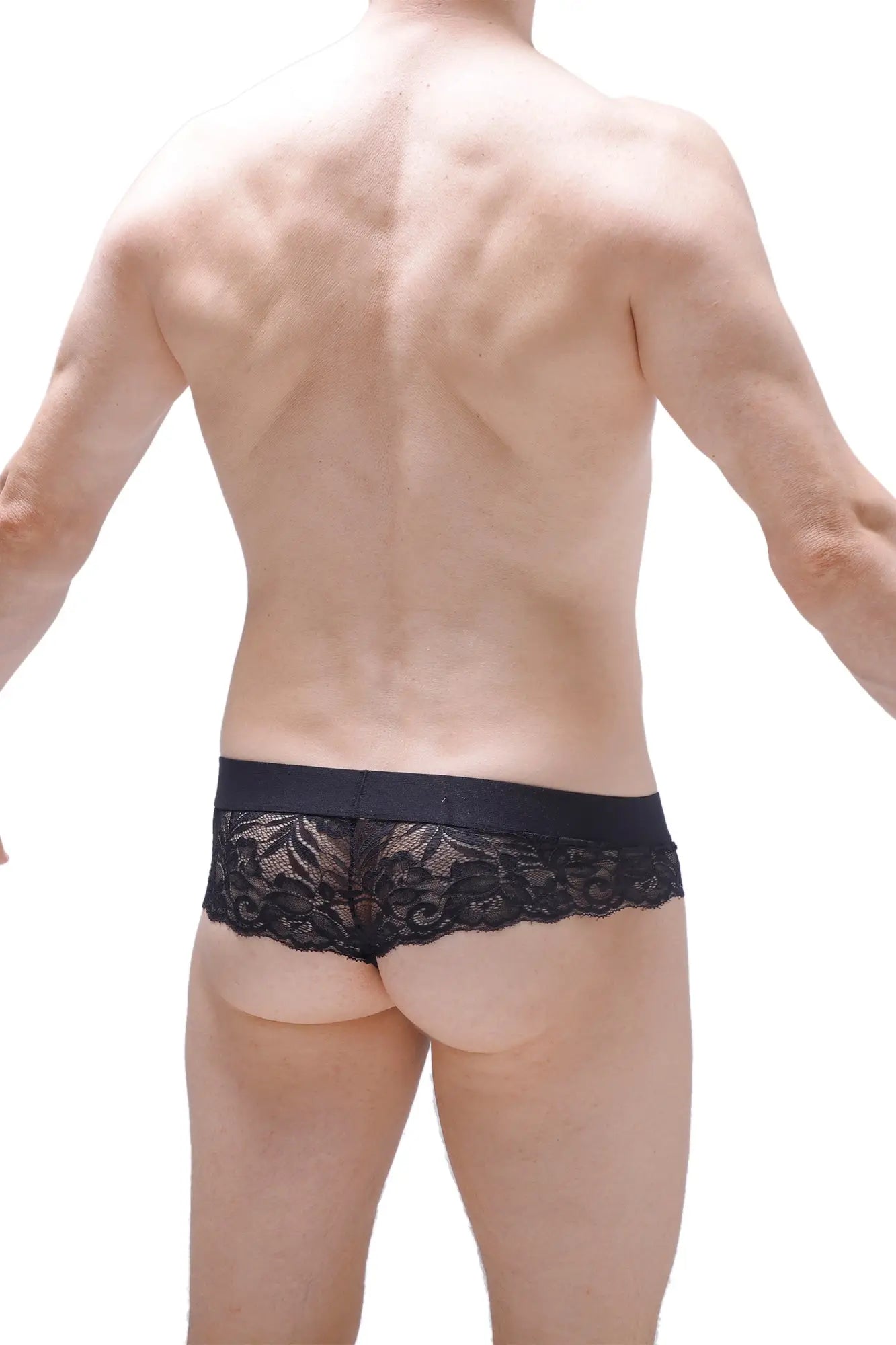 Black lace petitq bikini blecourt lace underwear with solid waistband front view