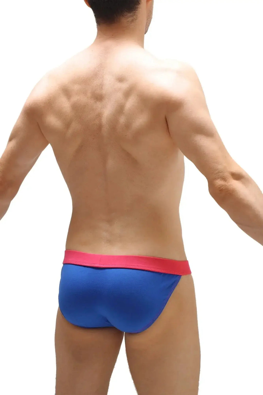 Petitq bikini blue swim trunks with bright pink waistband designed for comfortable water activities