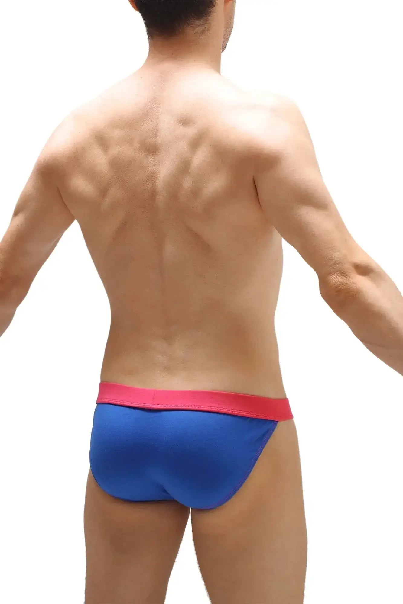 Petitq bikini blue swim trunks with bright pink waistband designed for comfortable water activities
