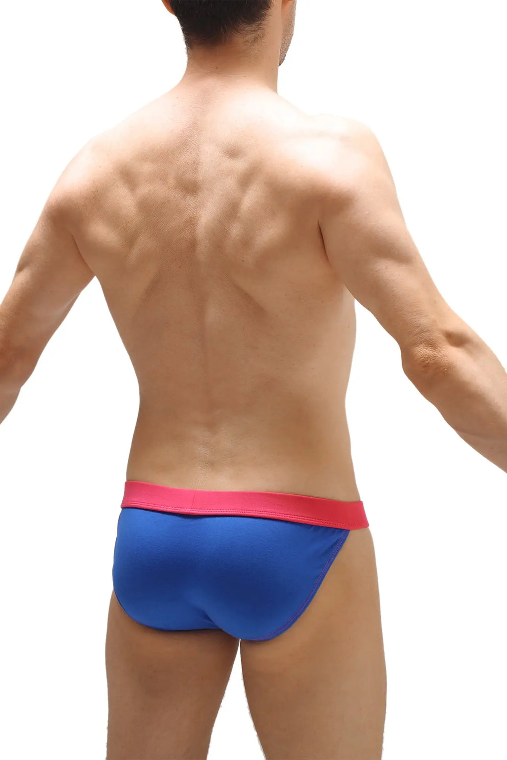 Petitq bikini blue swim trunks with bright pink waistband designed for comfortable water activities