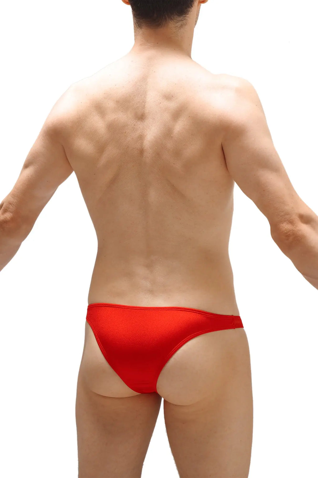 Red sleek form-fitting swim trunks petitq bikini brach red ideal for stylish beachwear