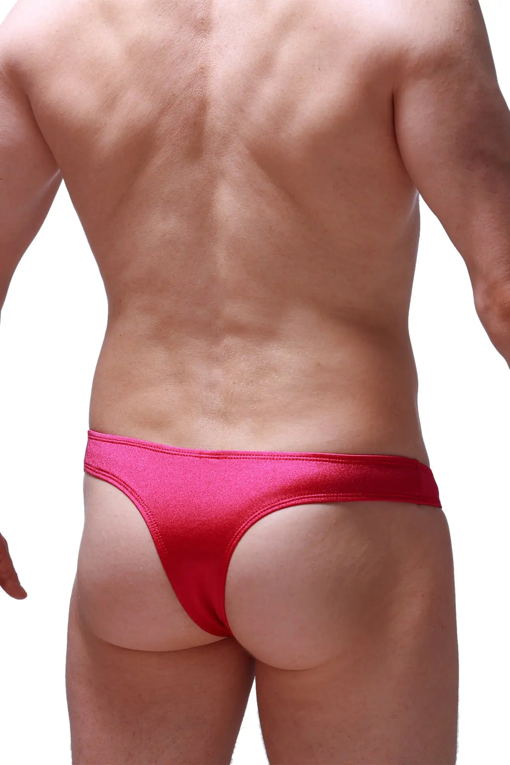 Bright pink satin thong with a smooth glossy finish from petitq bikini capri joe framboise collection