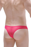 Bright pink sheer mesh thong with solid band from PetitQ Bikini Capri Net Fuchsia shown from the back side