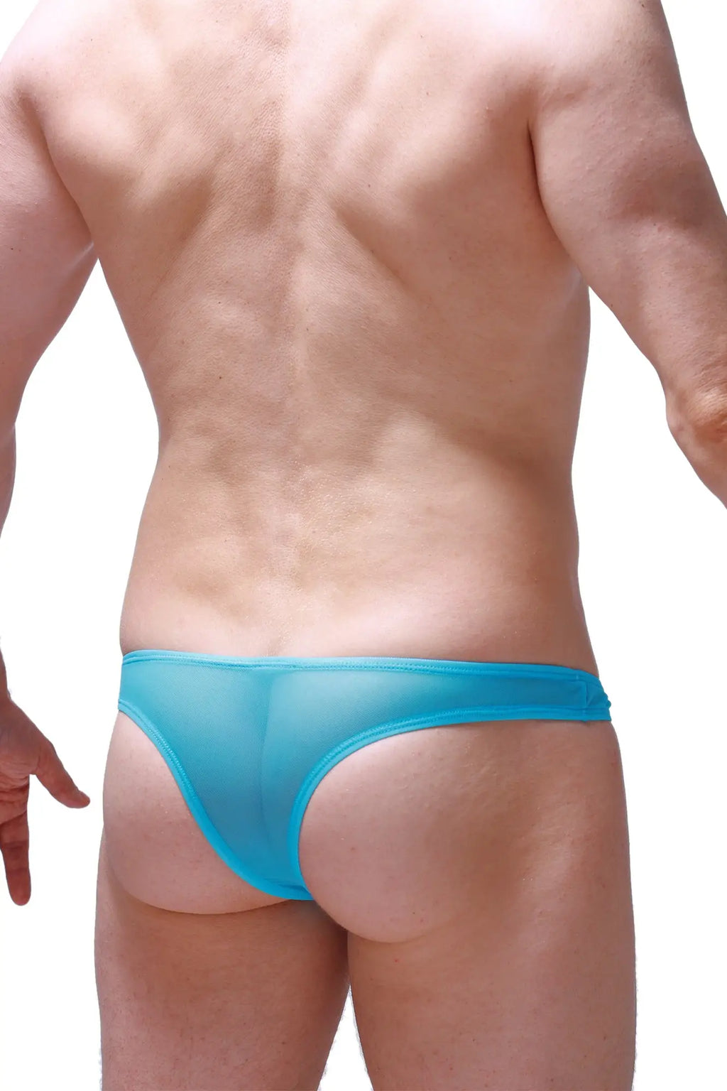 PetitQ bikini capri net maya blue translucent turquoise thong with smooth form-fitting design front view
