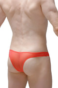 Bright orange petitq bikini capri net briefs in watermelon color with sleek form-fitting mesh design