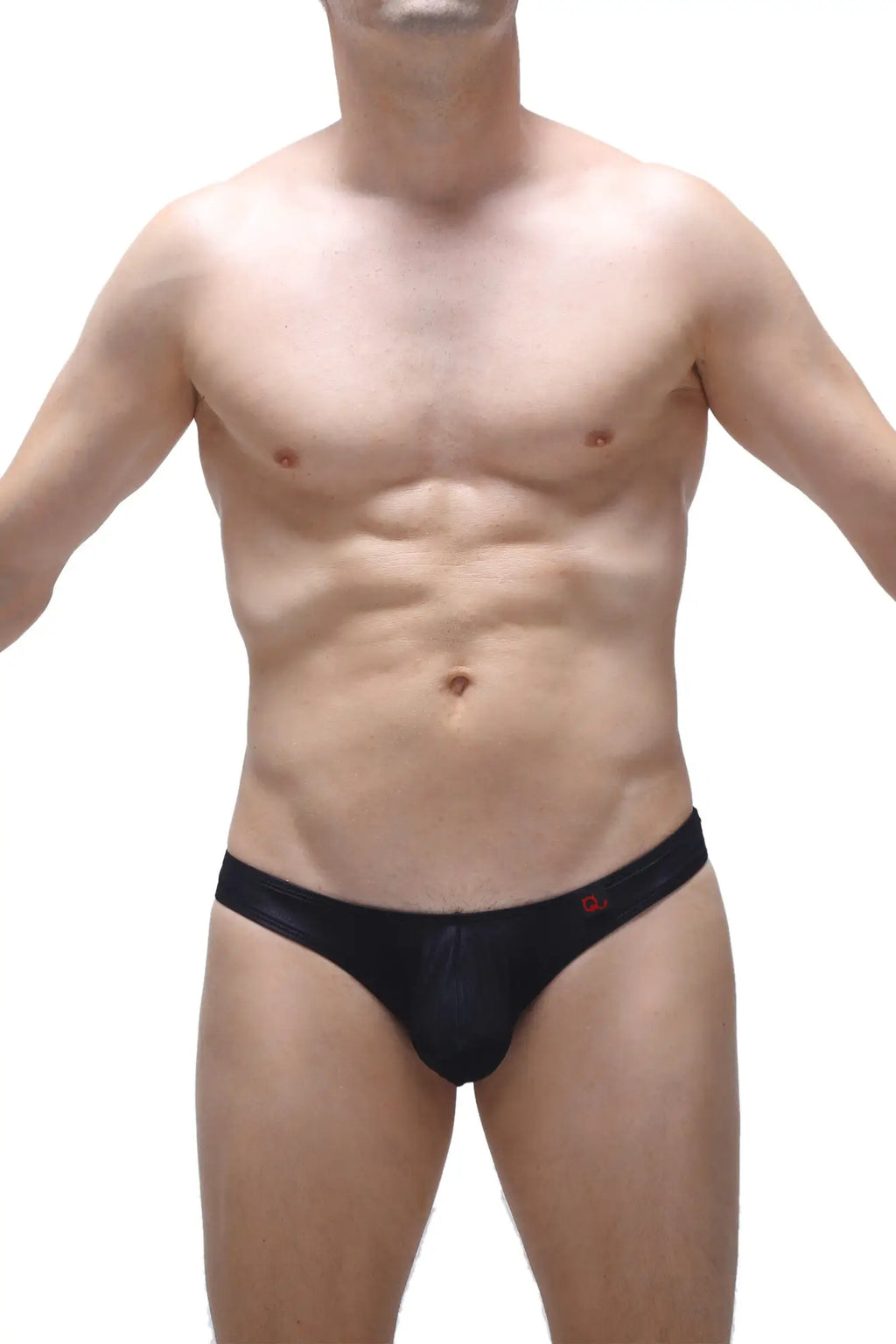 Black men’s briefs petitq bikini capri voile in black with subtle sheen and small red logo on waistband