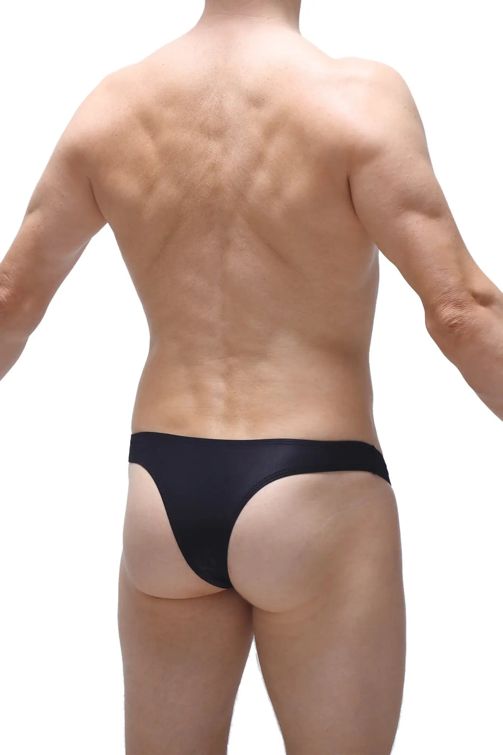 PetitQ bikini capri voile black sleek black satin-like form-fitting briefs shown from the front