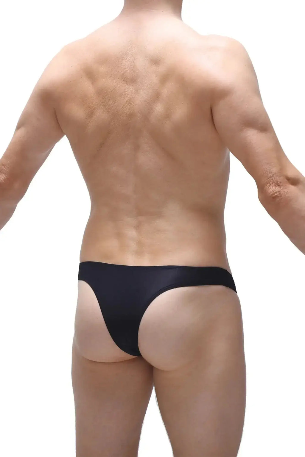 PetitQ bikini capri voile black sleek black satin-like form-fitting briefs shown from the front