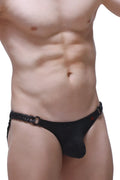 Black mesh briefs with braided chain belt and red logo from petitq bikini chains bee black collection