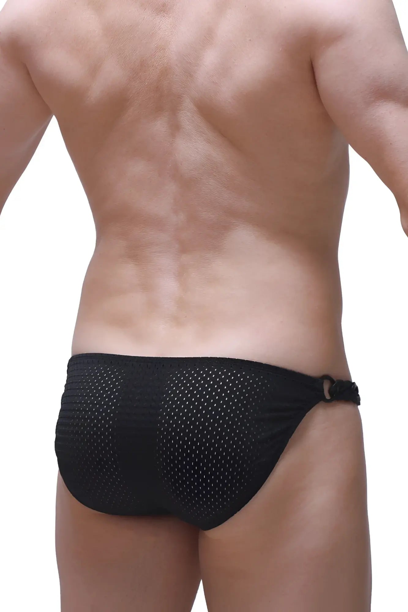 Black mesh swim trunks PetitQ bikini chains bee black with side buckle for stylish beachwear