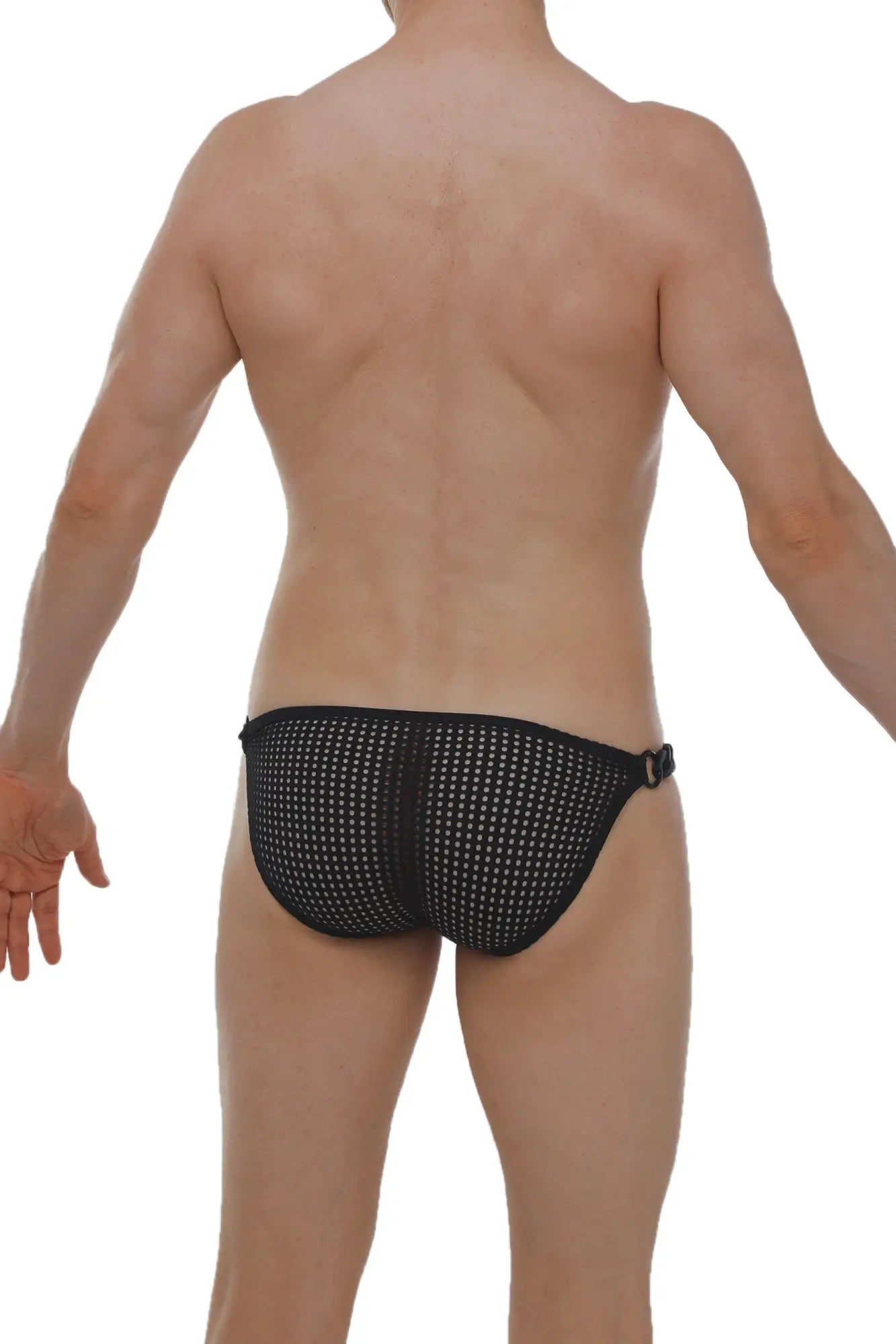 Black mesh briefs petitq bikini chains durtol with dotted pattern and side buckle detail