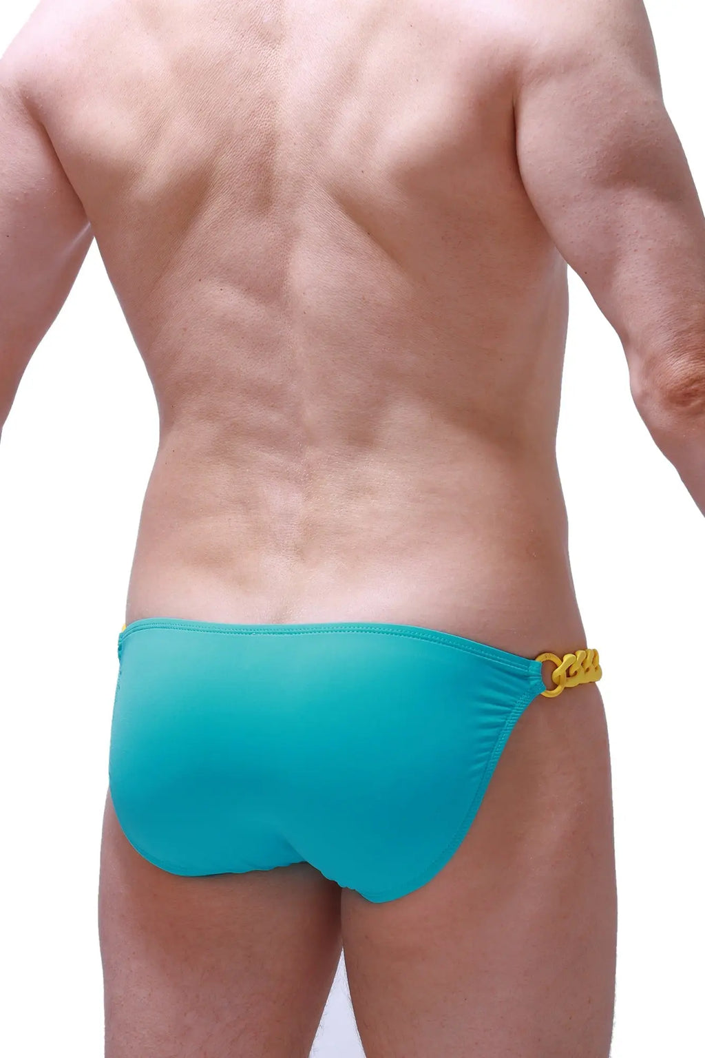 Turquoise swim trunks petitq bikini chains green with yellow chain detail on the side for beachwear