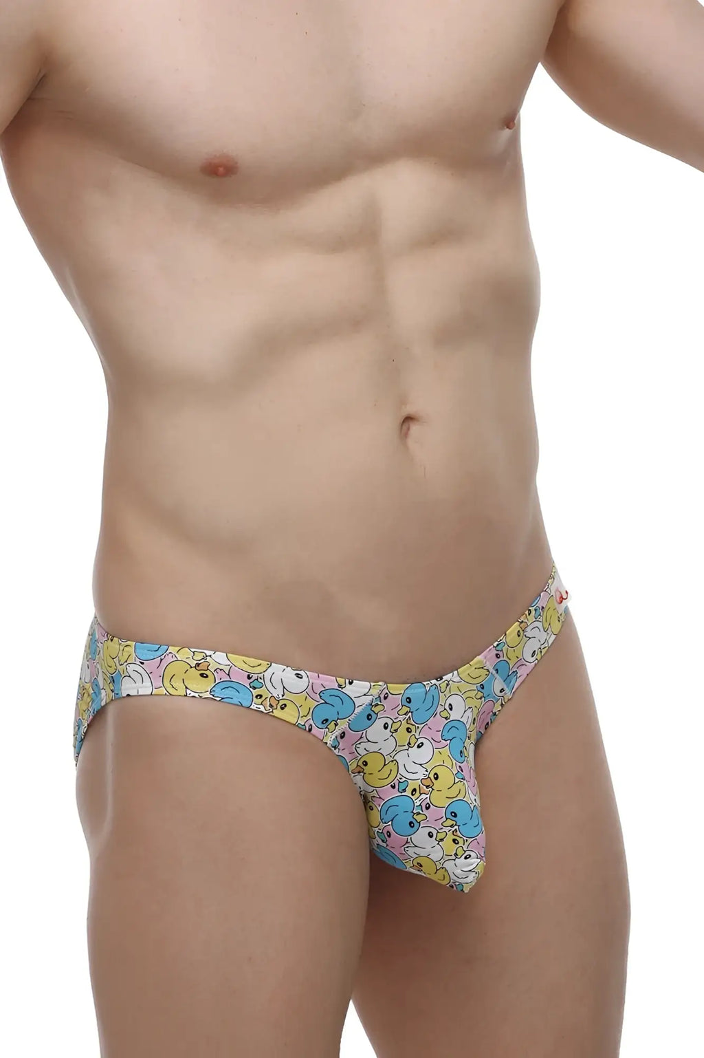 A pair of men’s colorful duck-patterned briefs petitq bikini chill duckies with playful design