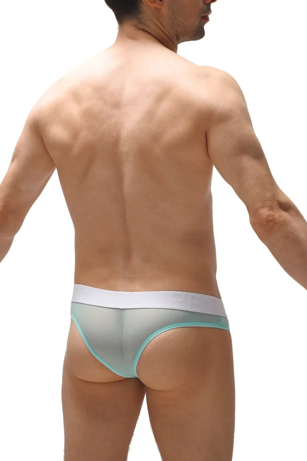 Light blue and white mesh briefs with sleek form-fitting design petitq bikini chisa net mint