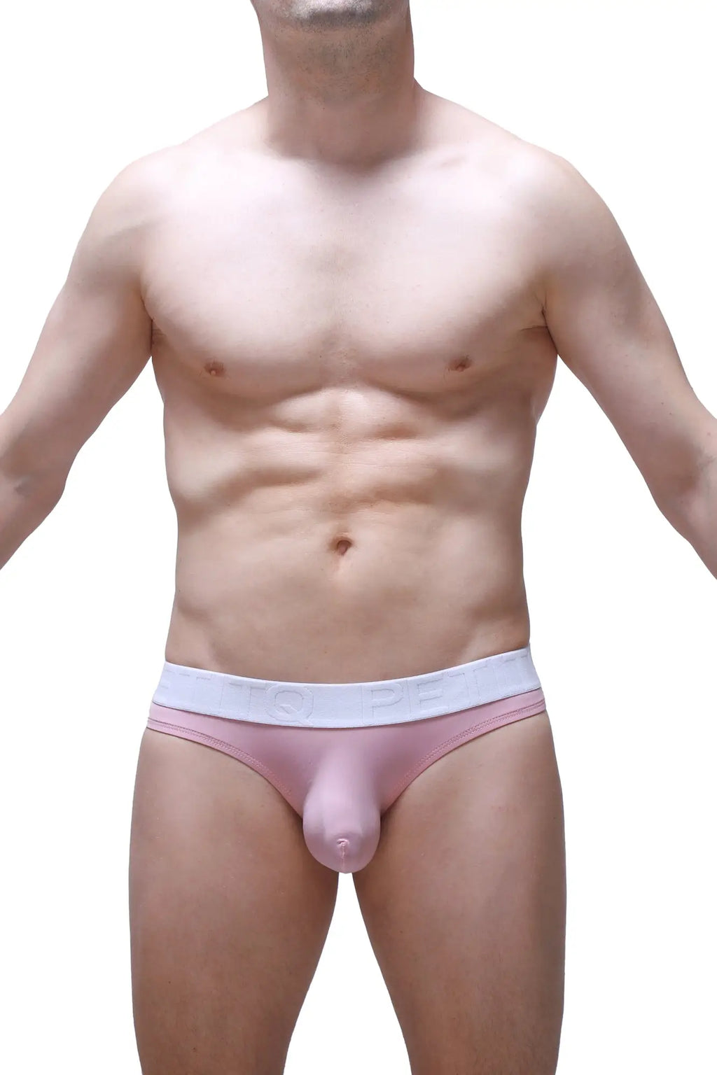 PetitQ bikini Chisa tea rose pink men’s briefs with a white elastic waistband made of soft breathable fabric