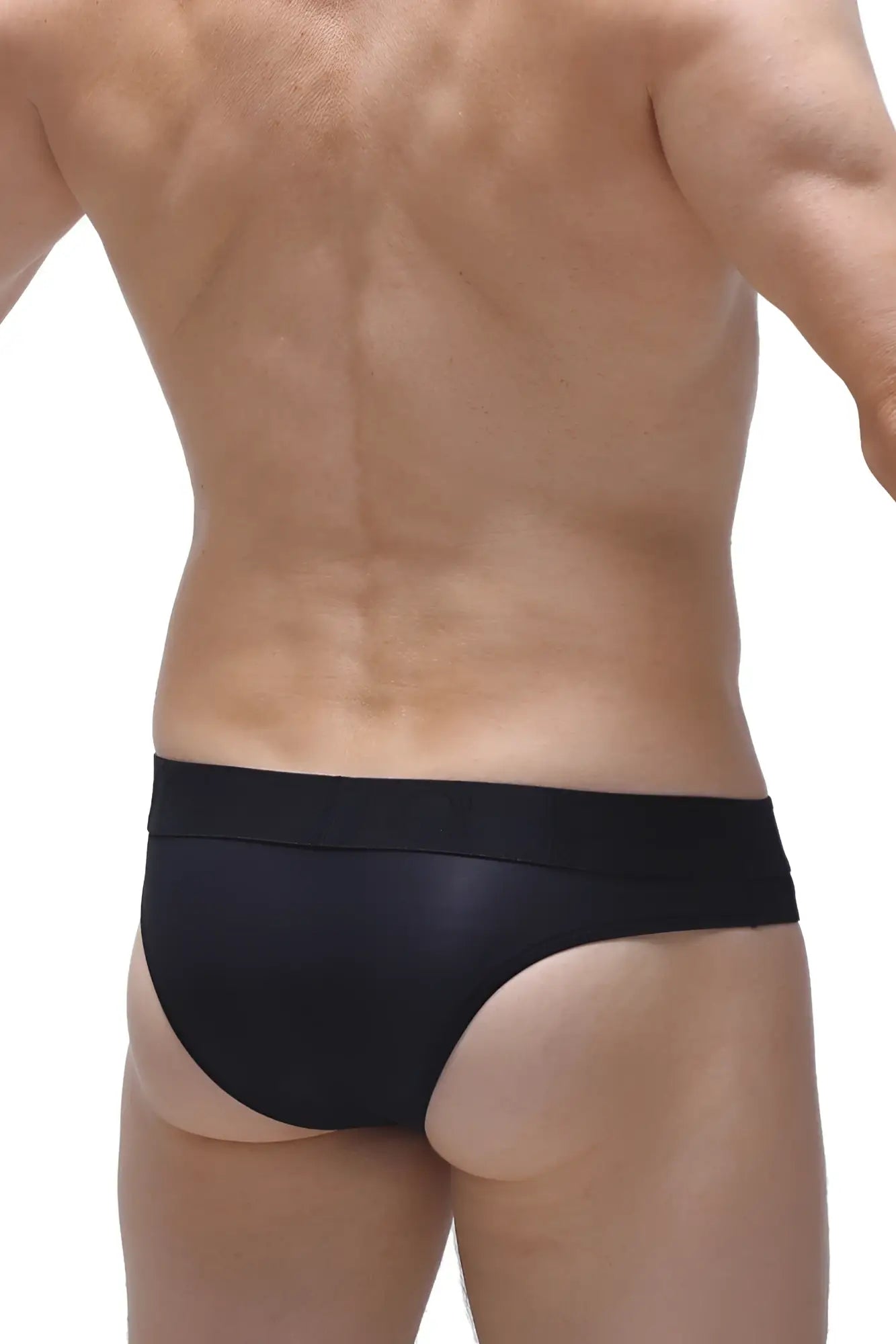Petitq bikini chisa voile black briefs with smooth form-fitting design and elastic waistband shown from the back side