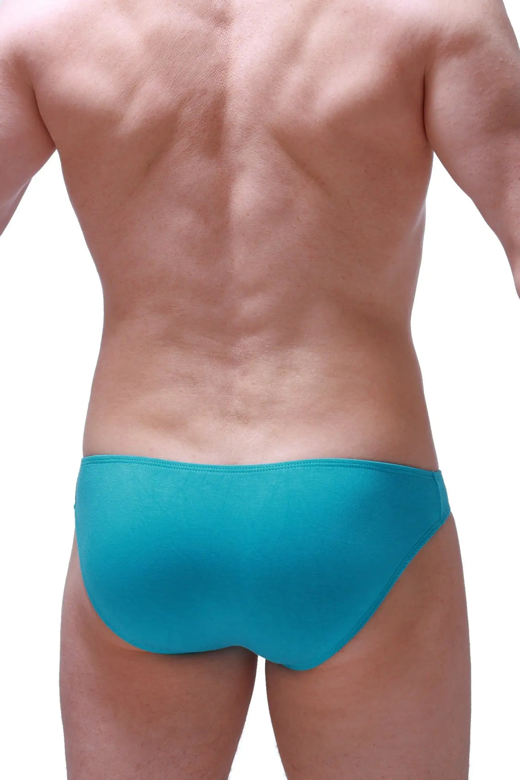 Teal-colored petitq bikini briefs with smooth form-fitting bamboo fabric in tropical green