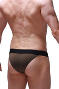 Black mesh PetitQ bikini briefs with solid black waistband highlighting breathable olive style design