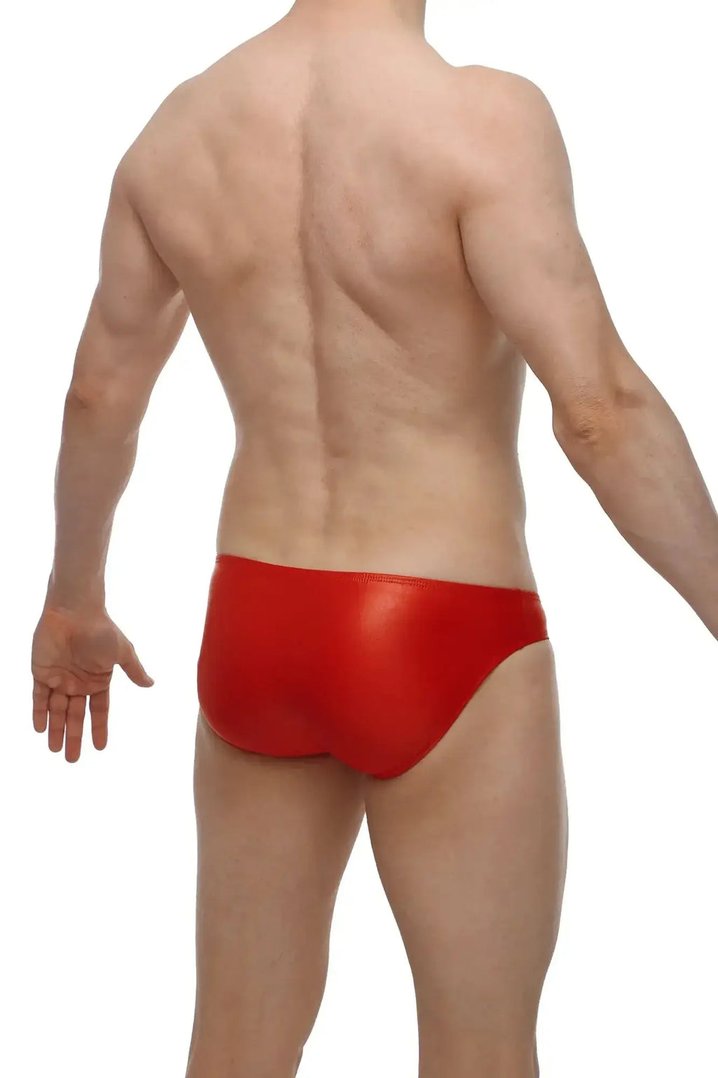PetitQ bikini cuxac red glossy swim trunks with sleek form-fitting design perfect for swimming or beachwear