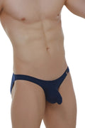 Navy blue PetitQ bikini briefs with contoured design and small logo on the waistband in dome plum navy color