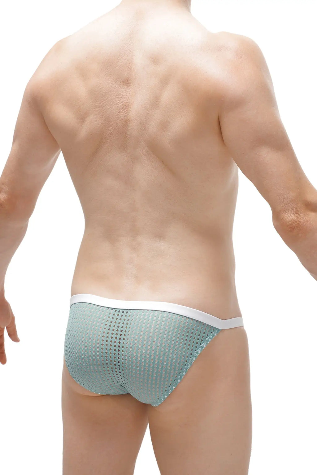 PetitQ bikini Ladon Durtol green light blue mesh briefs with white waistband showing front side detail