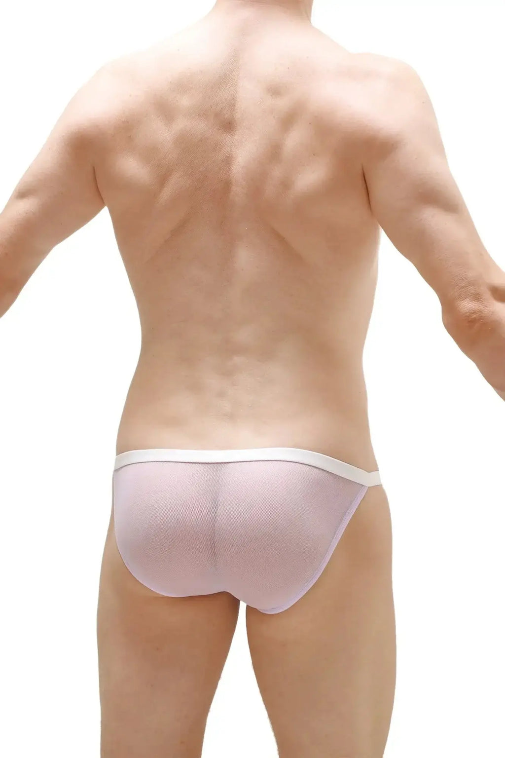 PetitQ bikini ladon net lilac pale pink sheer mesh brief with white elastic waistband for comfortable wear