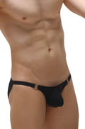 Petitq bikini ladon plum black men’s briefs with sleek form-fitting design and metallic ring accents
