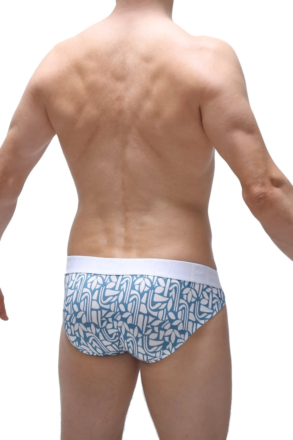 Men’s briefs with blue and white pattern and solid white waistband from petitq bikini lagny carlot blue collection