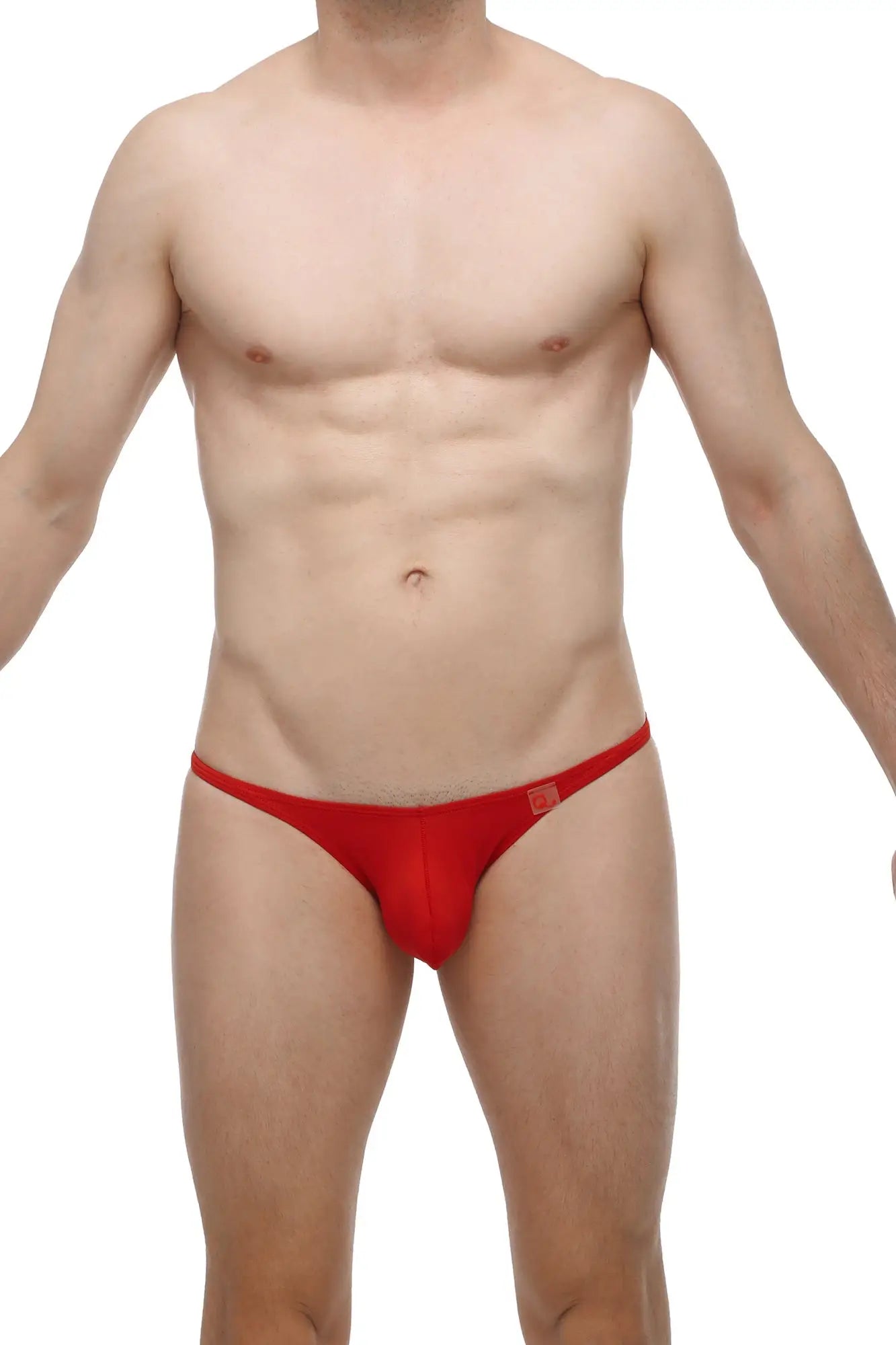 PetitQ bikini lhery red briefs in red form-fitting fabric with sleek design and minimalistic branding front view