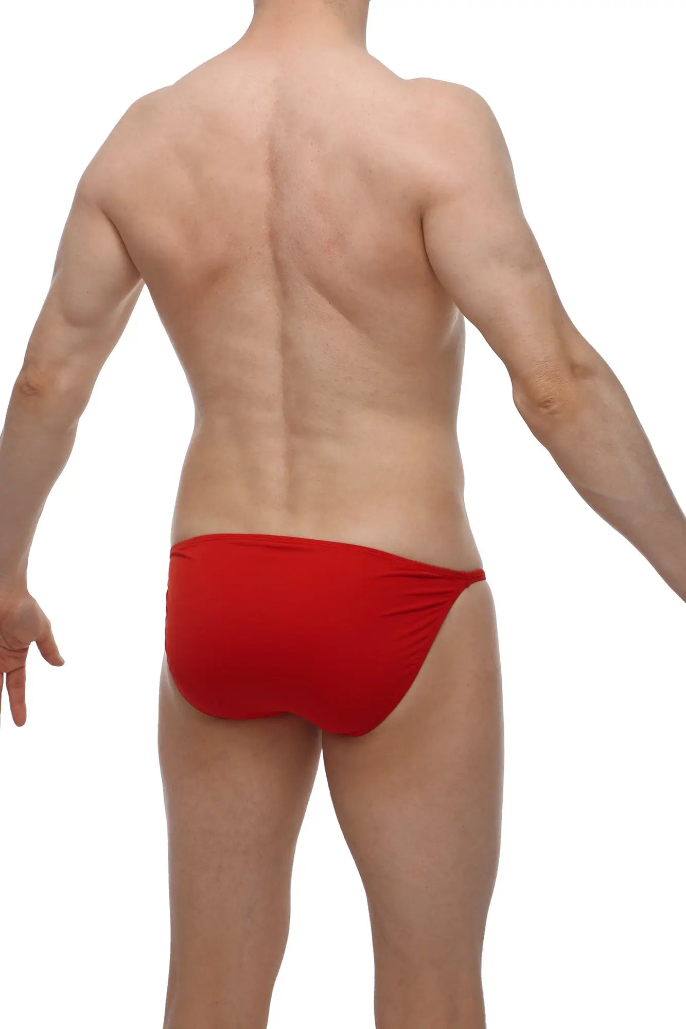 PetitQ bikini lhery red form-fitting swim trunks with a smooth fabric finish for stylish beachwear