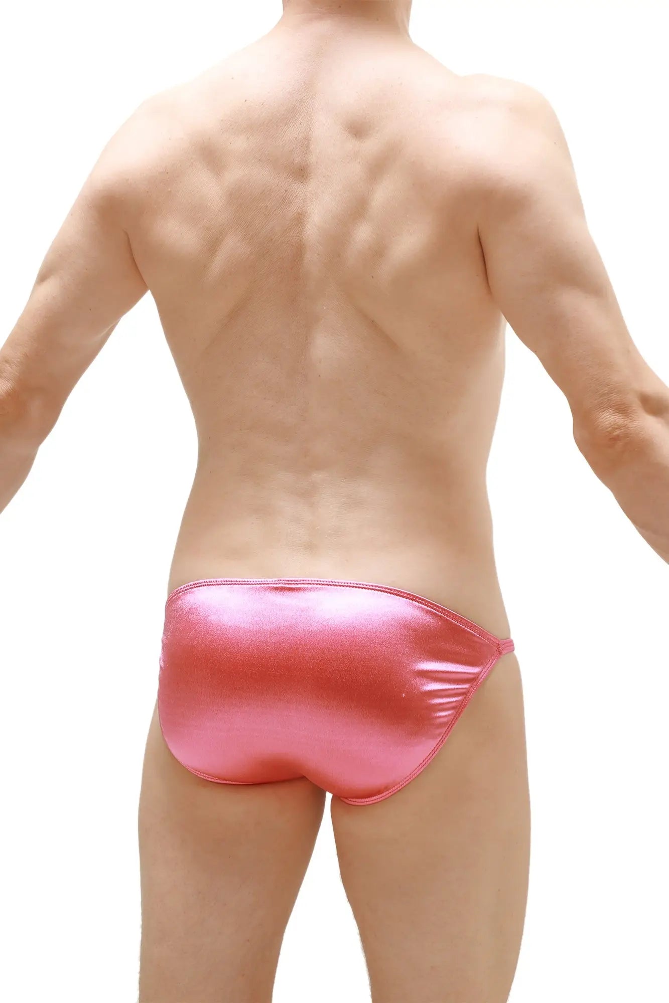 Shiny pink metallic briefs petitq bikini lhery satin pink with a smooth satin finish for stylish swimwear use