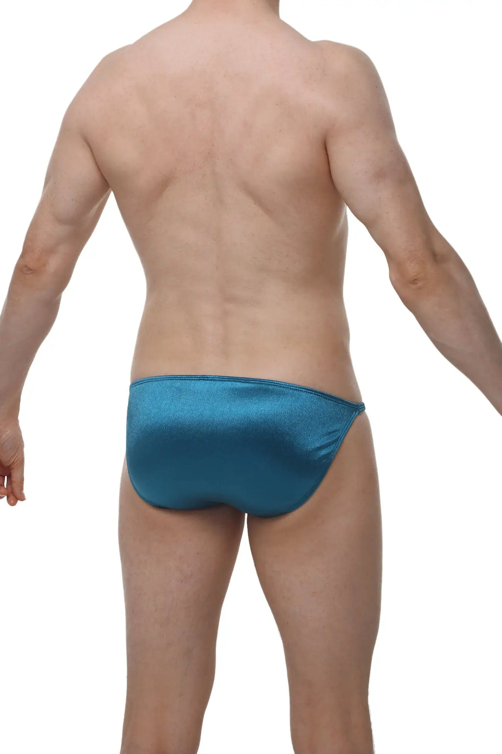 PetitQ bikini Lhery satin teal brief with a sleek tailored fit and smooth glossy satin finish