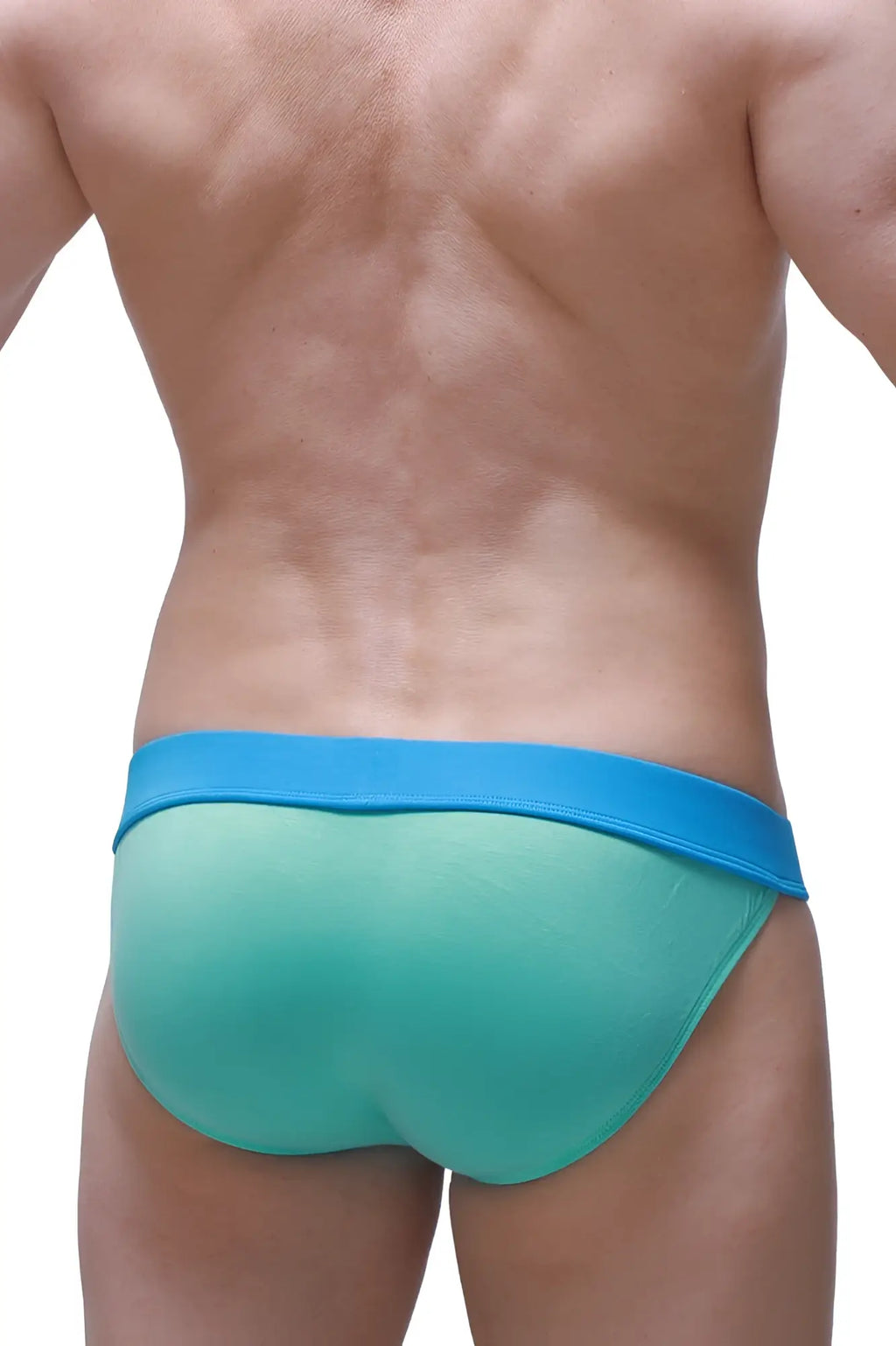 Teal and blue snug fit athletic briefs made of bamboo green fabric from PetitQ bikini linthes collection