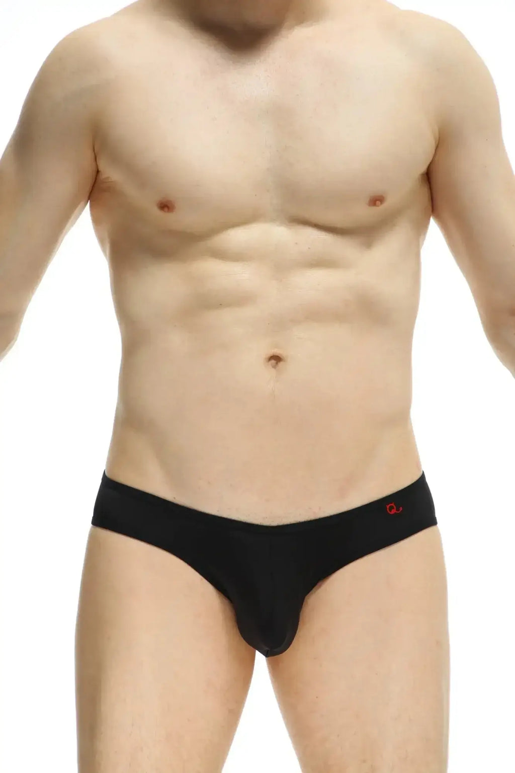 Petitq bikini loisail black mens briefs in black with red logo on waistband designed for comfort and style