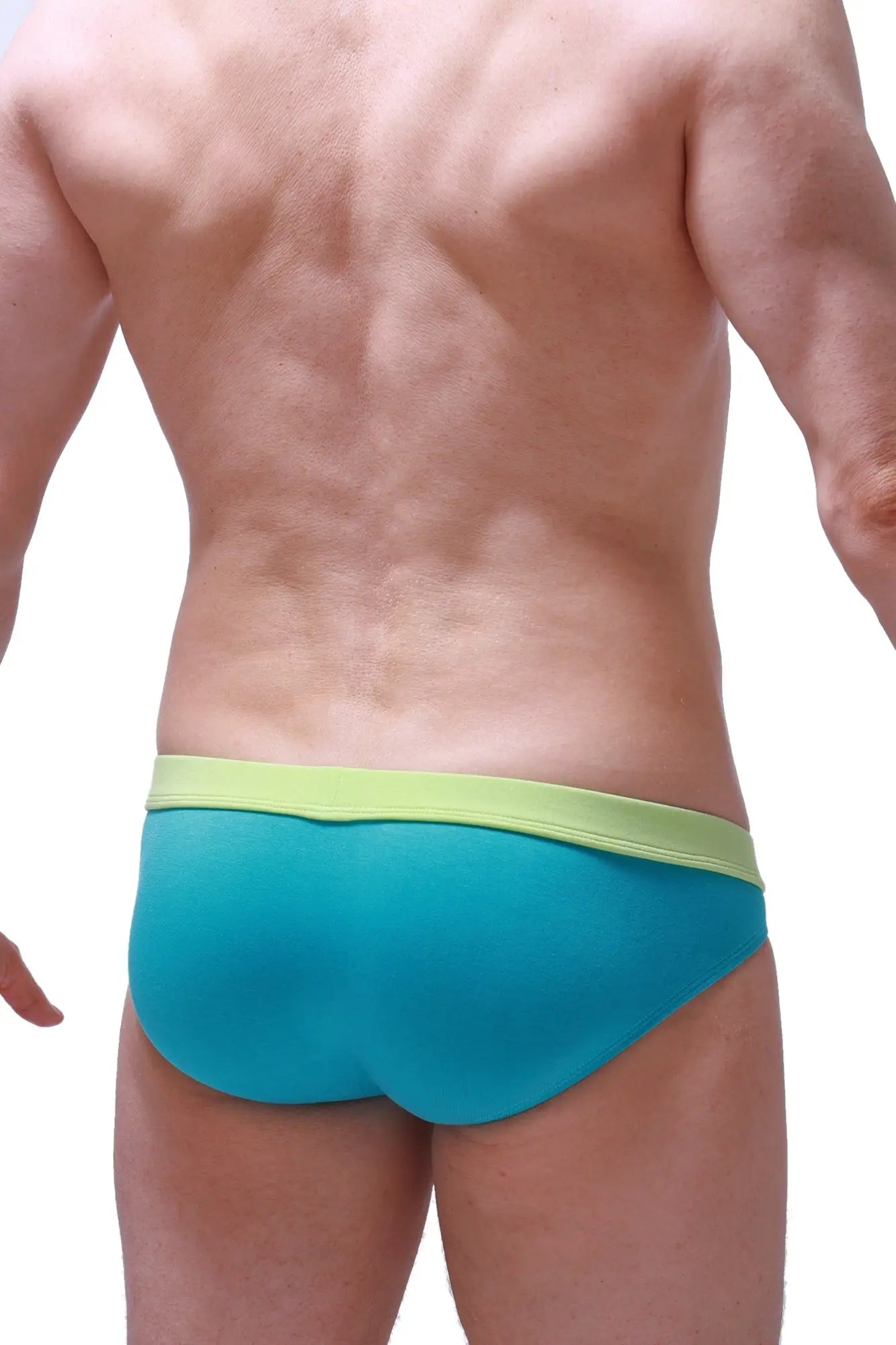 Petitq bikini manlay tropical green turquoise and lime green snug swim trunks designed for a form-fitting fit