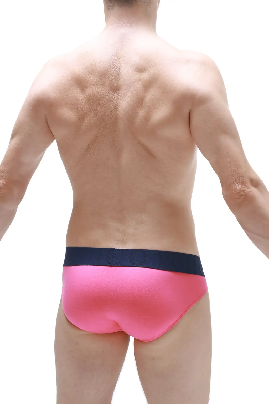 PetitQ bikini mega bulge fuchsia bright pink briefs with contrasting navy blue waistband for comfortable wear