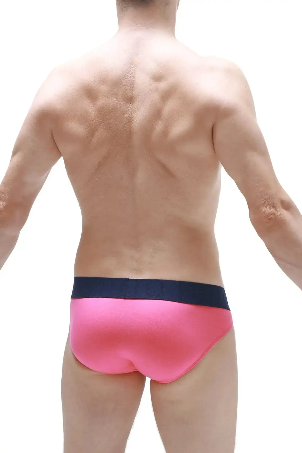 PetitQ bikini mega bulge fuchsia bright pink briefs with contrasting navy blue waistband for comfortable wear