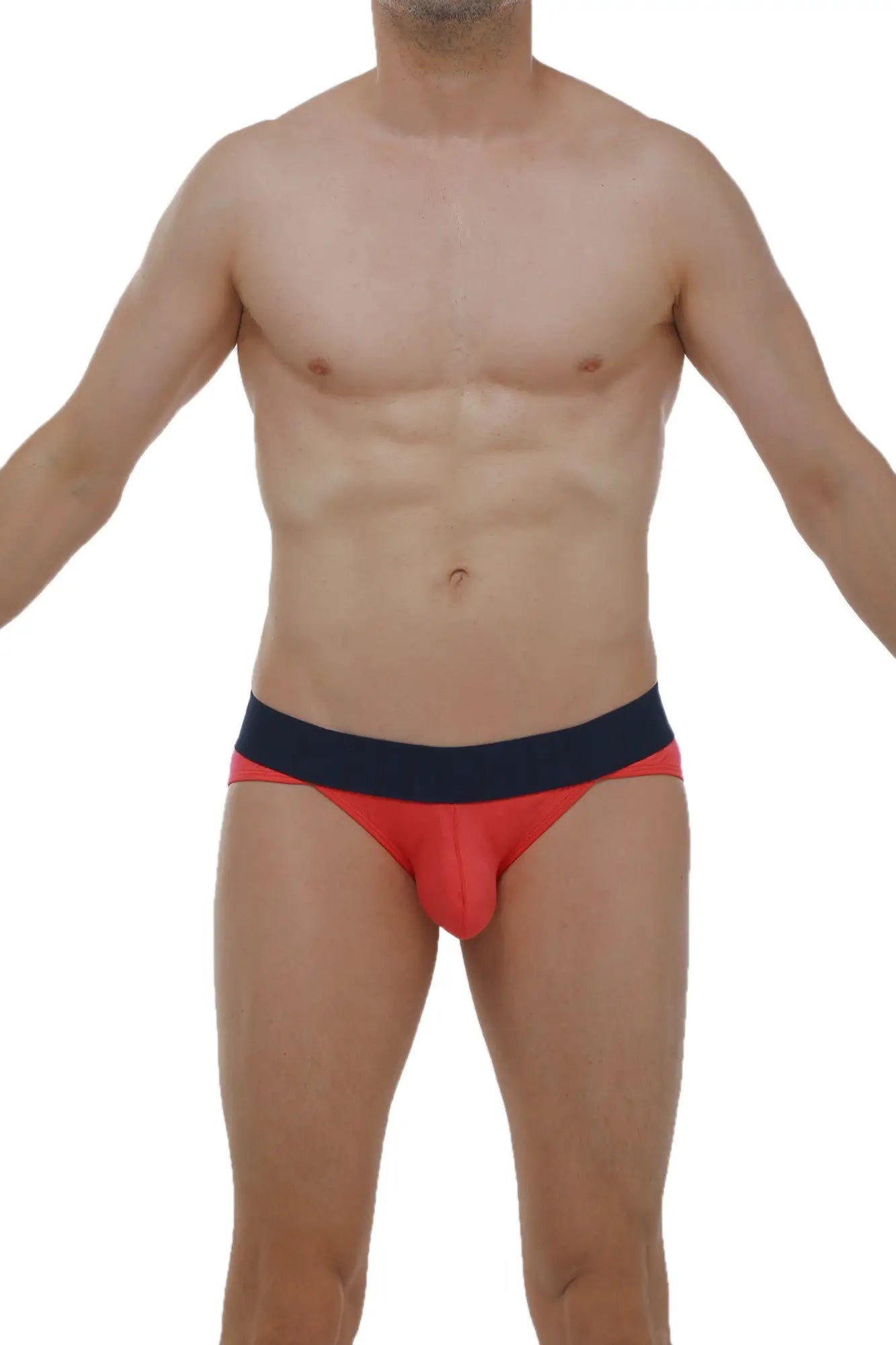 Petitq bikini mega bulge fuchsia red and navy blue briefs with a snug form fitting design made for support