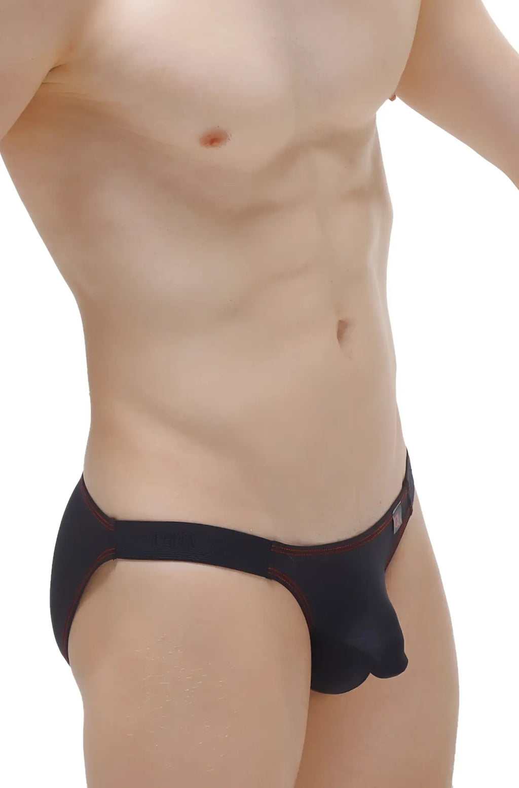 Petitq bikini mothern black men’s briefs with red trim waistband comfortable cotton fabric