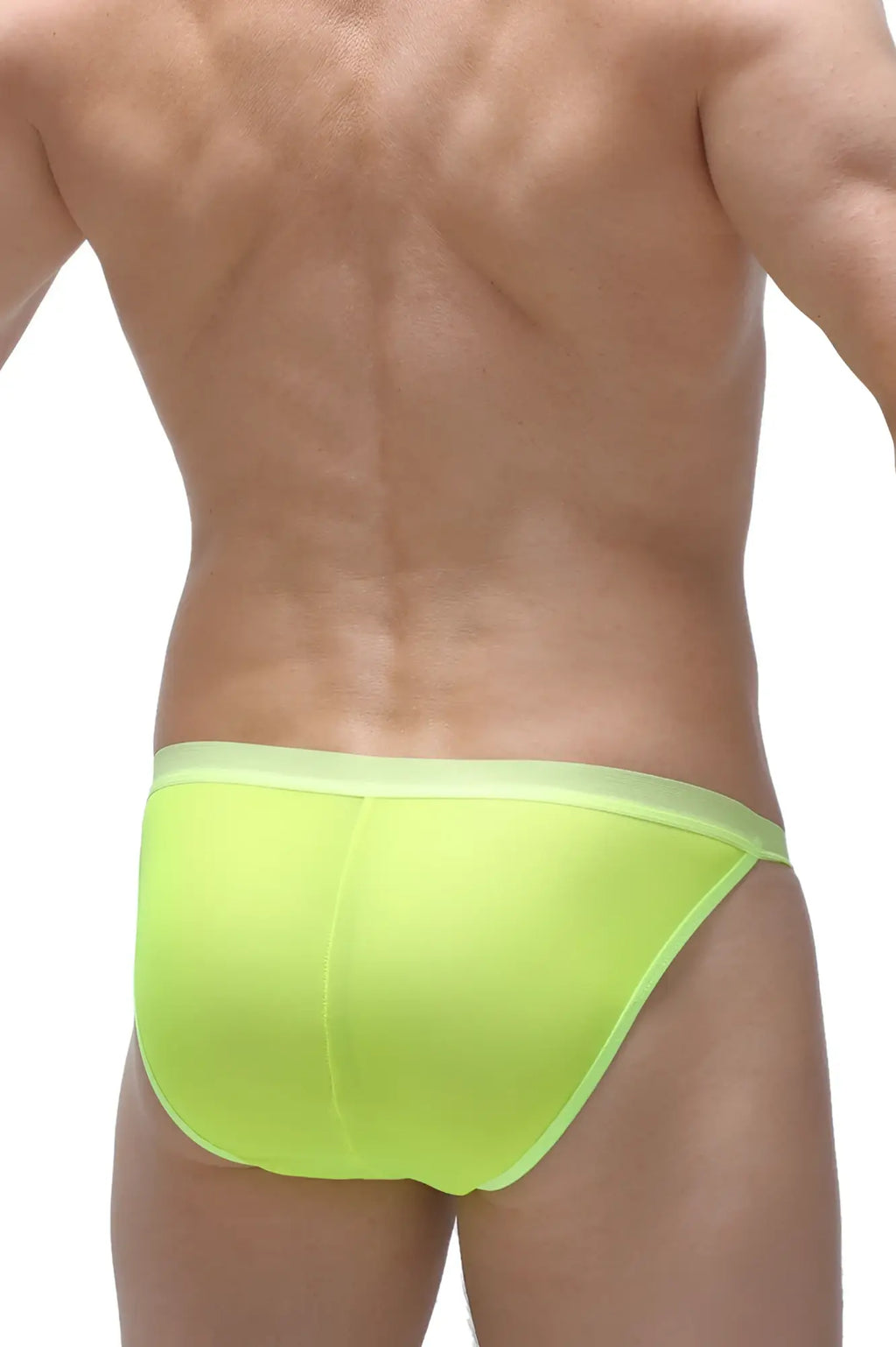 PetitQ bikini plaintel net neon yellow bright neon green sheer mesh briefs with matching elastic waistband