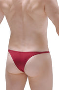 Red thong made of smooth stretchy fabric with a sleek minimalist design in burgundy petitq bikini plellis product