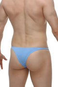 Petitq bikini plellis cornflower light blue form-fitting thong made of smooth stretch fabric shown from the back
