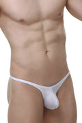 White seamless thong made of smooth fabric showing back side in petitq bikini plellis joe white collection