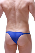 Blue mesh thong from petitq bikini plellis macra in vibrant blue showcasing breathable mesh material