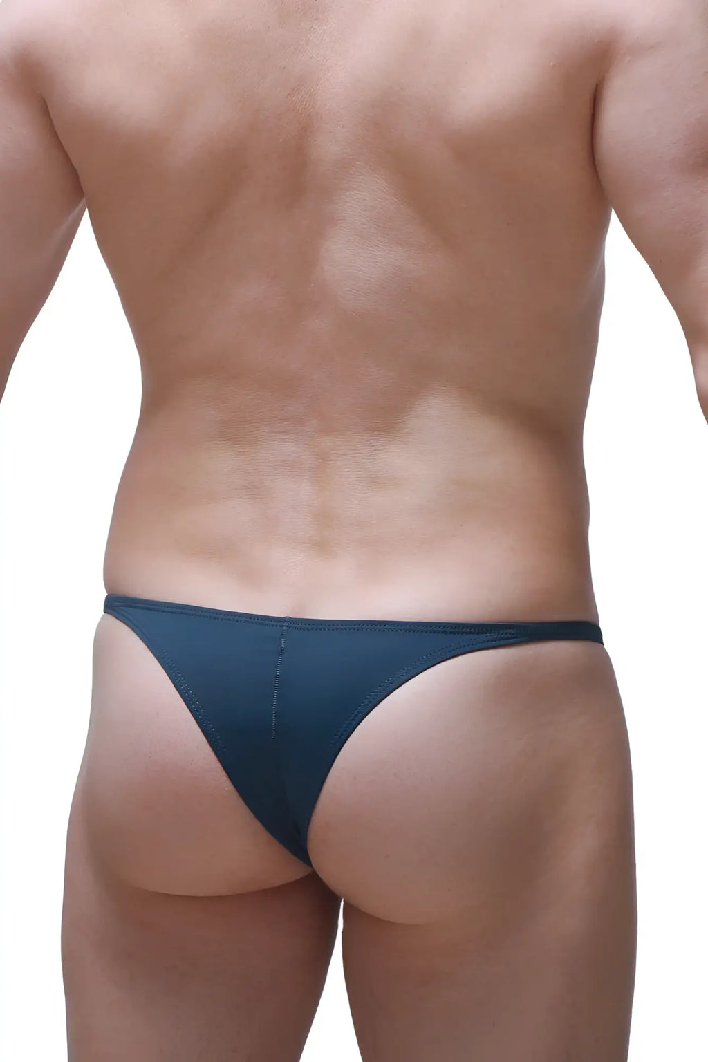 Dark blue petitq bikini plellis prussian blue thong made of smooth fabric shown from the back side