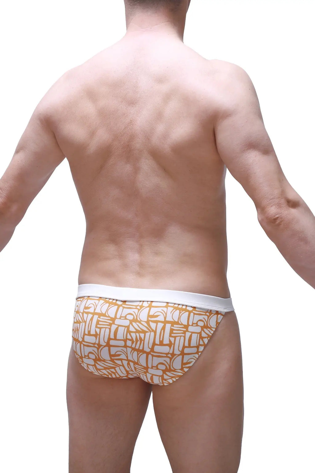 Petitq bikini sillas carlot alloy orange and white patterned briefs with a geometric design front view